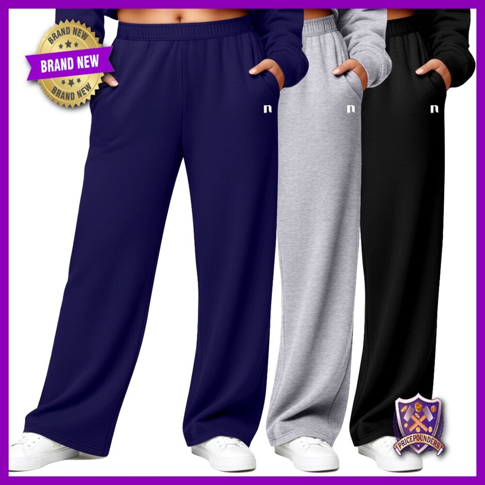 Plus Size Wide Leg Sweatpants High Waist Elastic Lounge Pants with Pockets